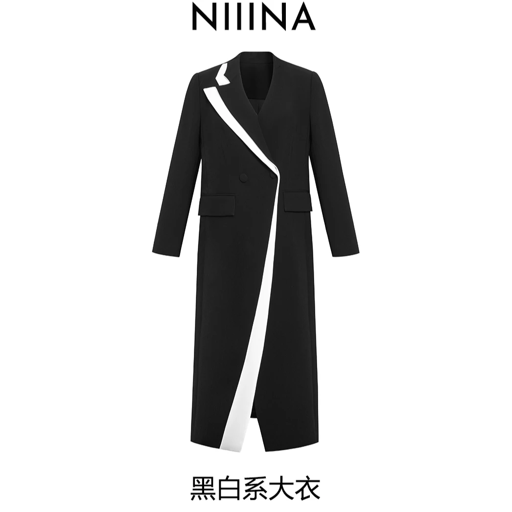 NIIINA设计师大衣领口创意拼接61168H
