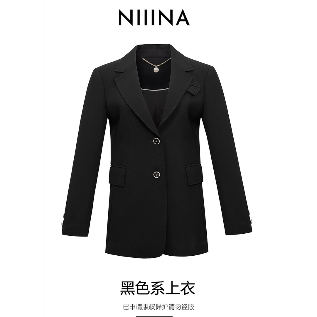 NIIIINA设计师西装时尚休闲百搭西服黑色秋冬女士WQ15562H外套