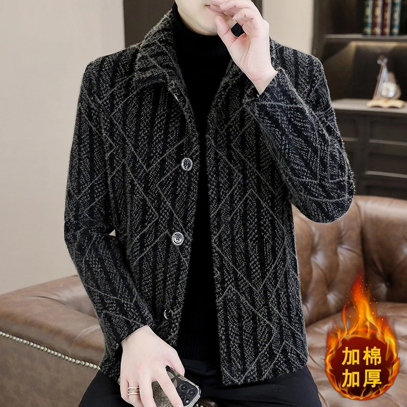 男士秋冬季新款翻领加棉加厚夹克外套韩版休闲时尚百搭呢子外套男