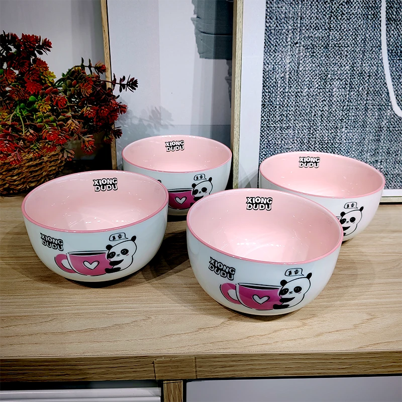 熊嘟嘟-可爱熊猫碗5英寸4只米饭碗家用卡通陶瓷吃饭碗软萌高颜值