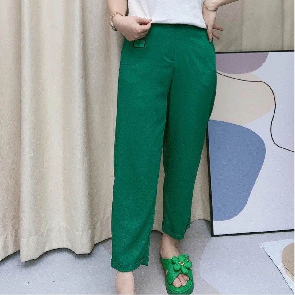 阔腿裤女装时尚显瘦舒适气质休闲绿色夏季纯色设计师妈妈女裤宽松