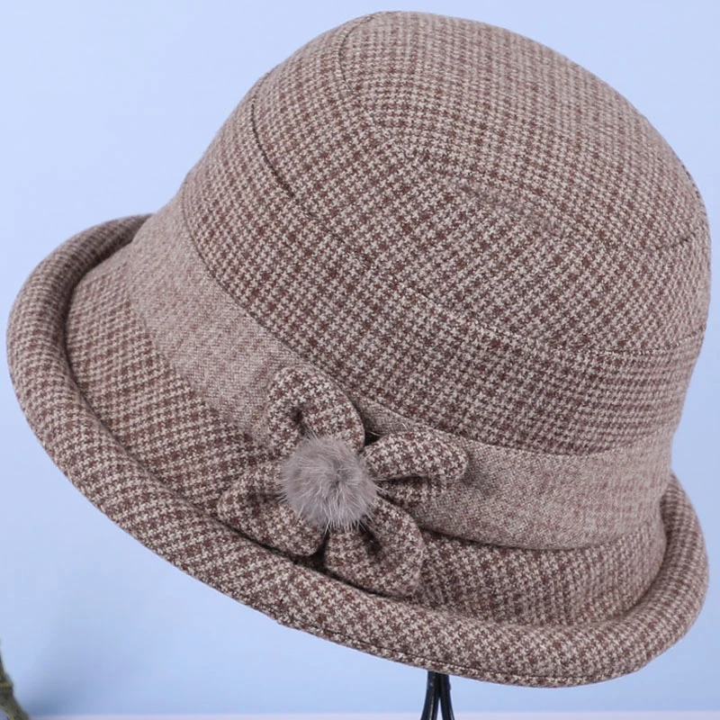 中老年人帽子女士盆帽妈妈保暖渔夫帽秋冬天毛呢礼帽春秋奶奶布帽