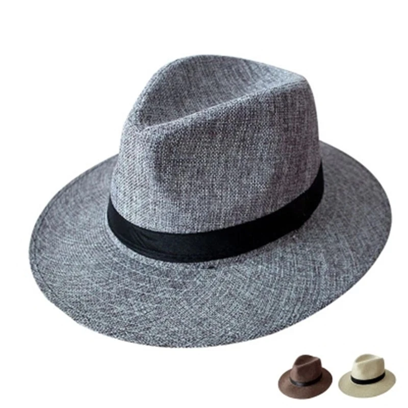 夏季爸爸老头草帽男士防晒透气遮阳帽大檐休闲亚麻农用工地帽薄款