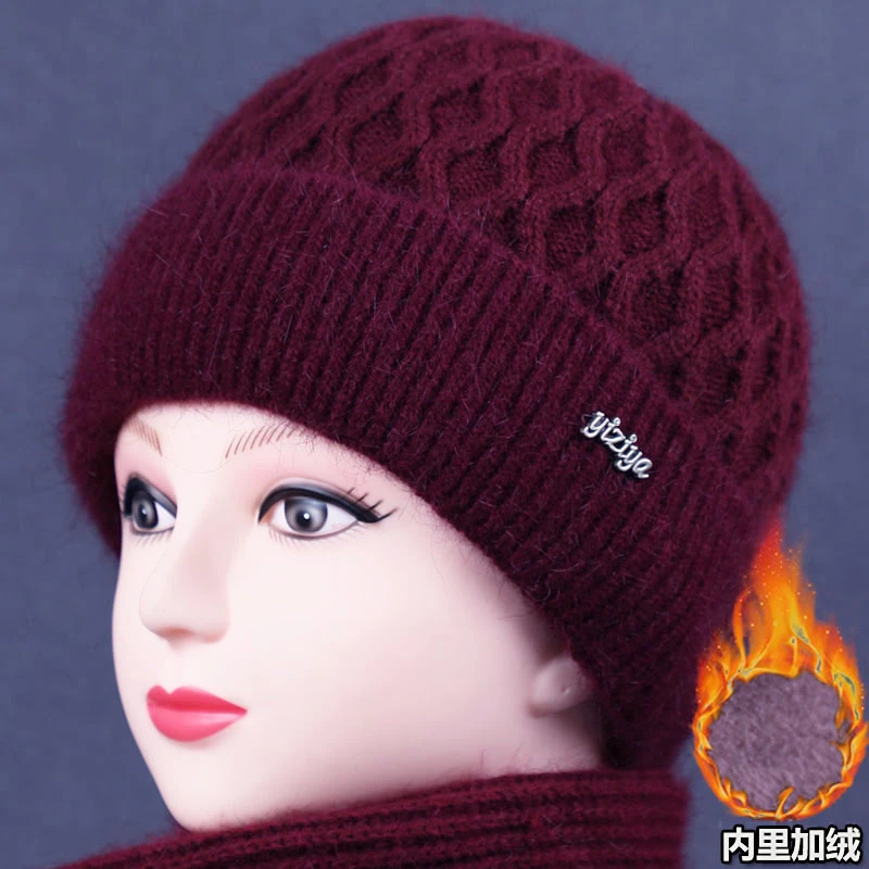 中年妈妈帽子女冬季加绒保暖毛线帽中老年人奶奶姥姥老人防寒棉帽
