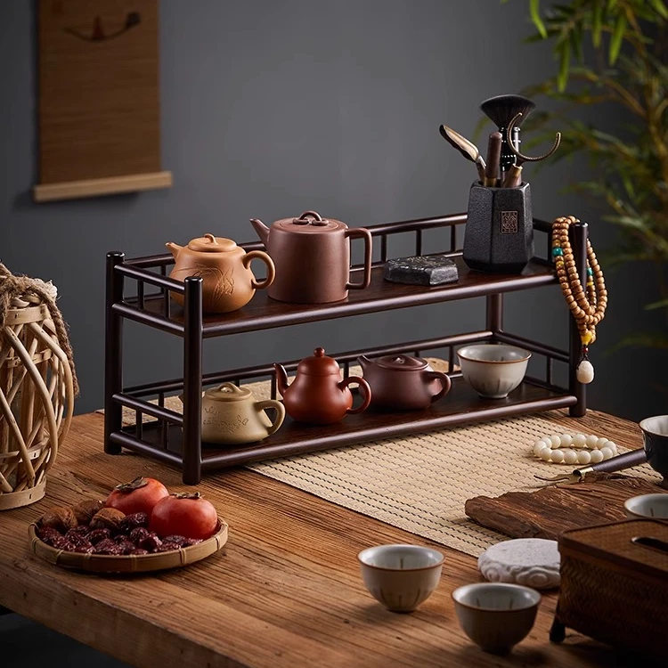 双层三层60楠竹茶具置物架桌面上博古架小型茶柜茶桌茶架茶杯架子