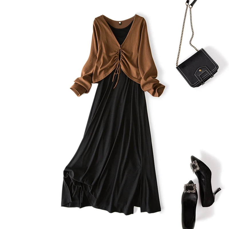 【C魅甄选】清68526+61062大码女装2024秋季新款T恤百搭吊带裙套装