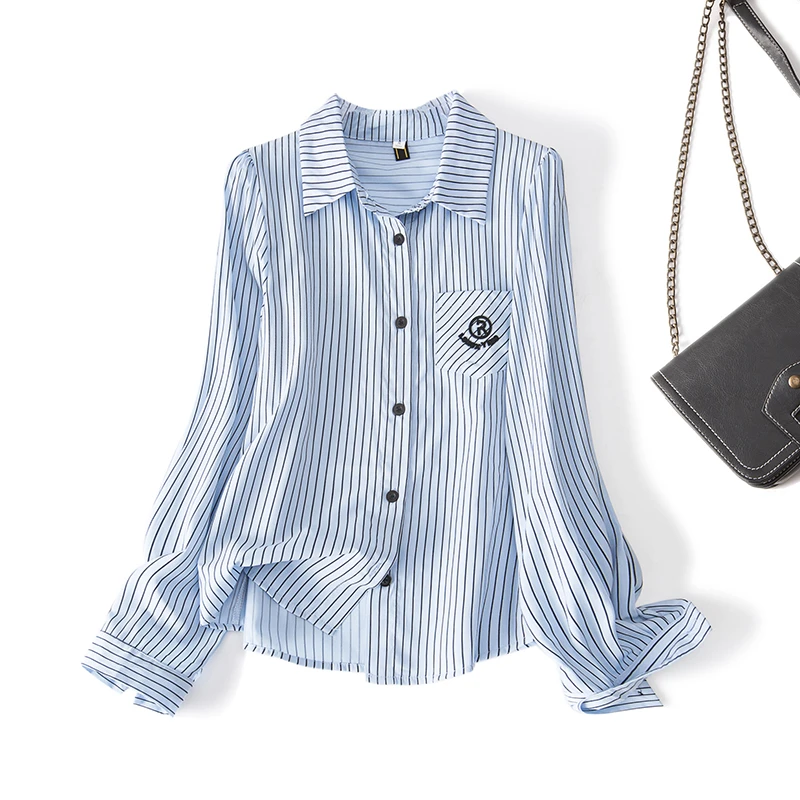 清61614大码女装韩版减龄衬衣2024秋季新款洋气学院风条纹衬衫