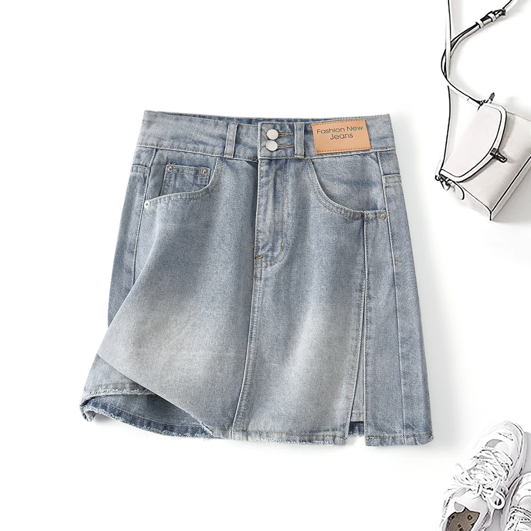 【C魅甄选】65433大码女装2025年夏季高腰遮胯显瘦A字牛仔半身短裙