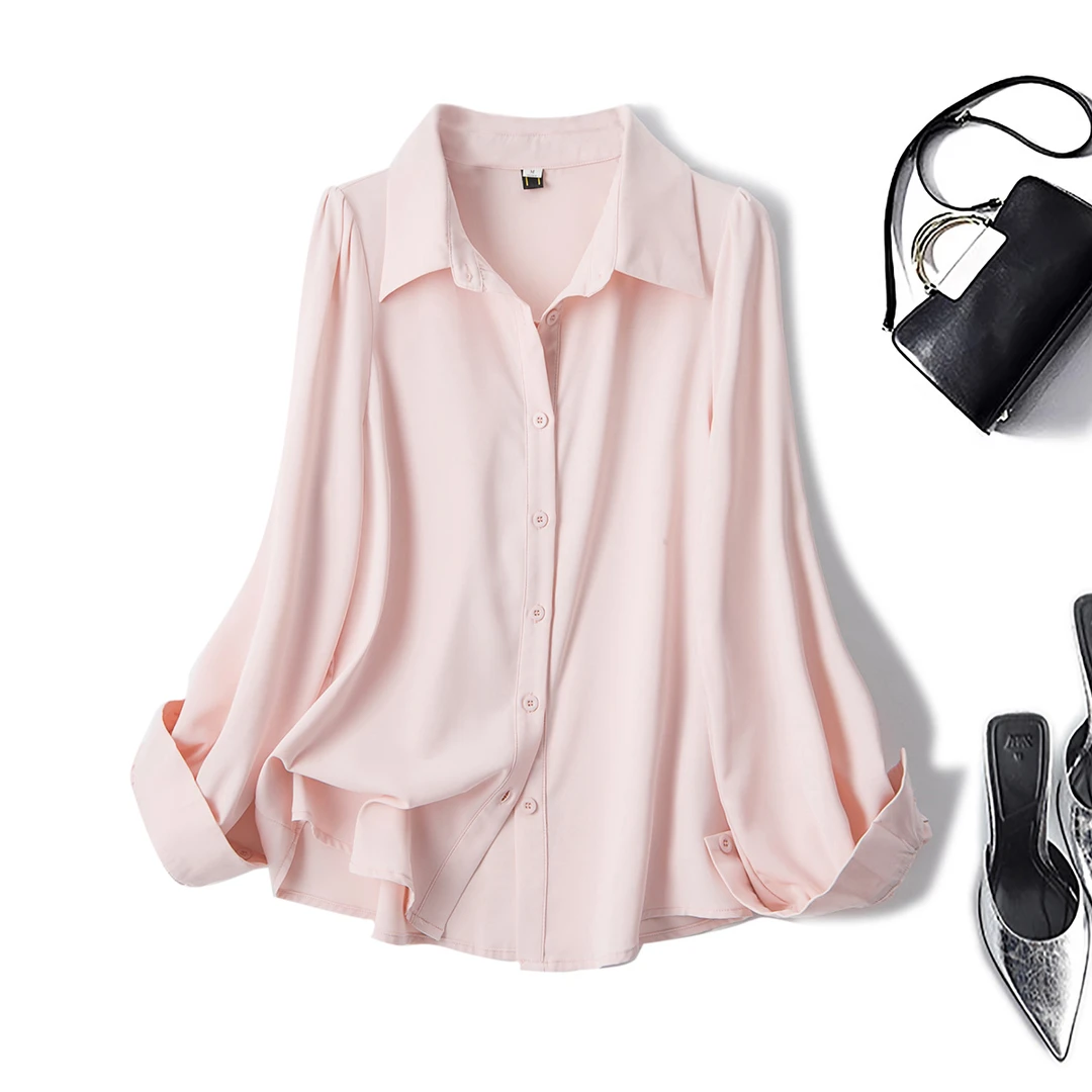 62158大码女装2025年秋季新款微胖妹妹长袖宽松设计感内搭衬衫女