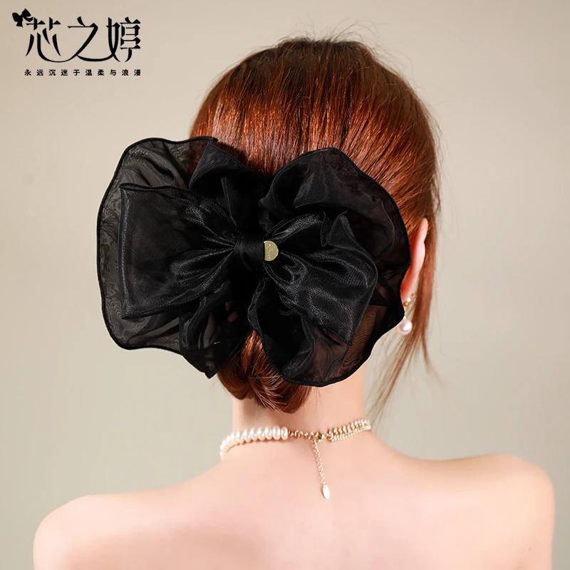芯之婷合金布艺发饰 原创设计【纱蝶】浪漫优雅温柔超大蝴蝶结超仙