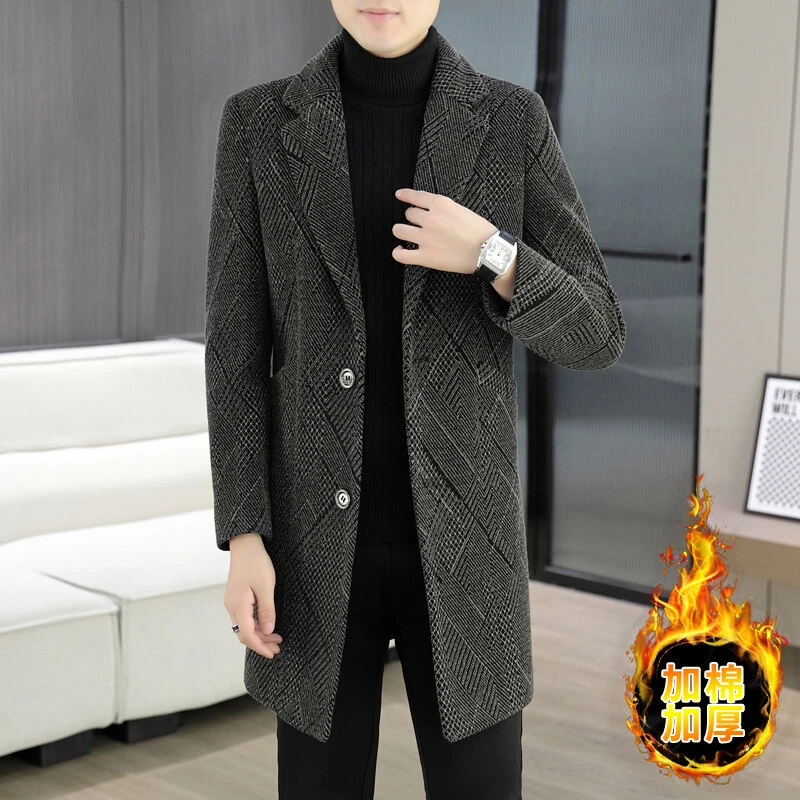 韩版修身呢子外套男士中长款风衣2024新款秋冬男装格调毛呢大衣潮