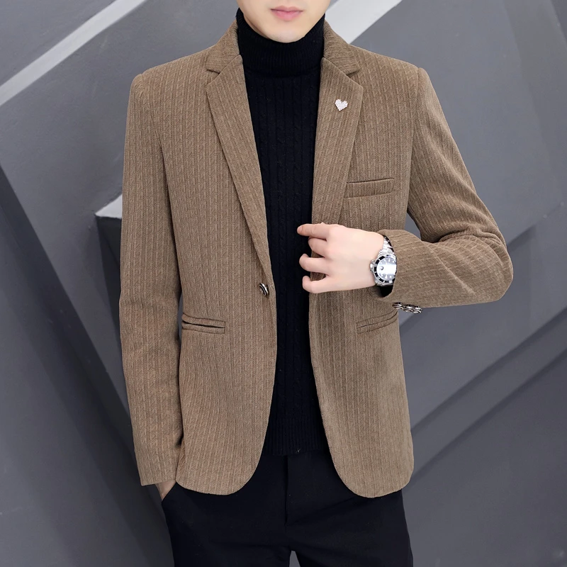 现货韩版修身时尚高档外套西服男士2025秋季新款休闲潮流百搭西装