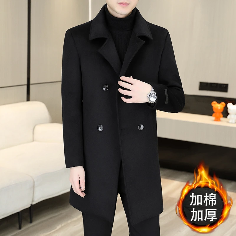 时尚高档加厚呢子外套男士秋冬季新款潮流百搭保暖中长款毛呢大衣