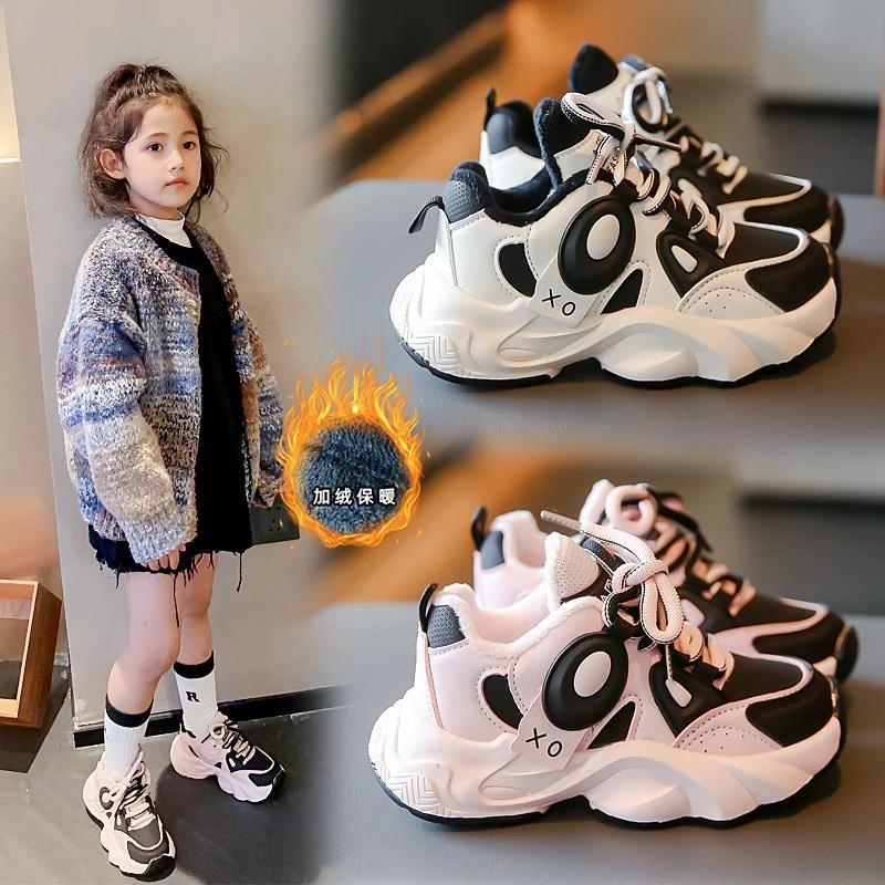 乔丹格兰女童鞋子2023新款秋冬儿童加绒保暖运动鞋女孩二棉老爹鞋