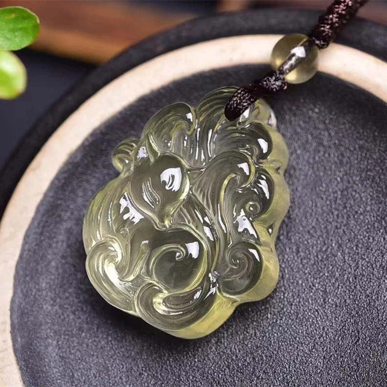 正品黄水晶九尾狐吊坠小狐狸项坠男女款黄水晶狐狸挂坠水晶手串