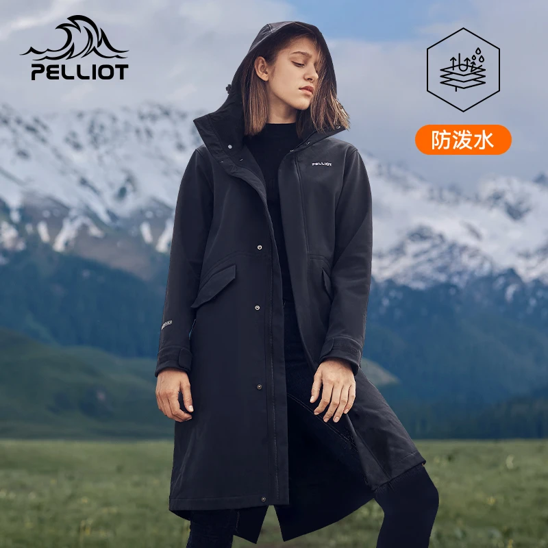 伯希和软壳衣女款秋冬季中长款户外休闲风衣抓绒防水防风外套