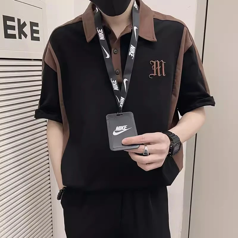 撞色Polo衫男潮牌痞帅翻领短袖T恤男装2023新款刺绣夏装半袖上衣