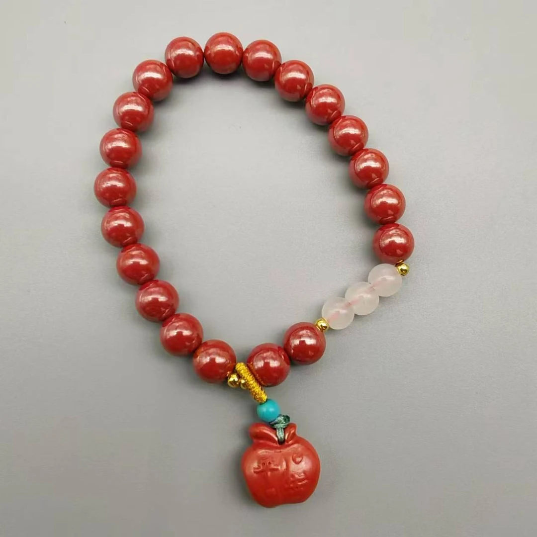 含辰砂工艺品DW492-帝王设计款白配珠提溜平安吉祥手串8mm