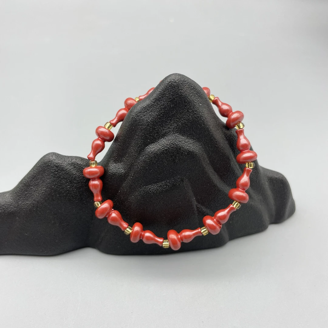 含辰砂工艺品W403帝王砂雕刻葫芦隔珠单圈手串8mm