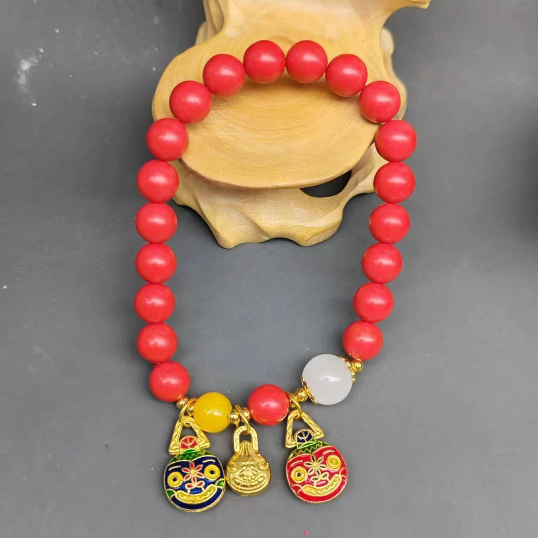 含辰砂工艺品HA161红砂吞金兽黄白配珠隔珠单圈手串8mm