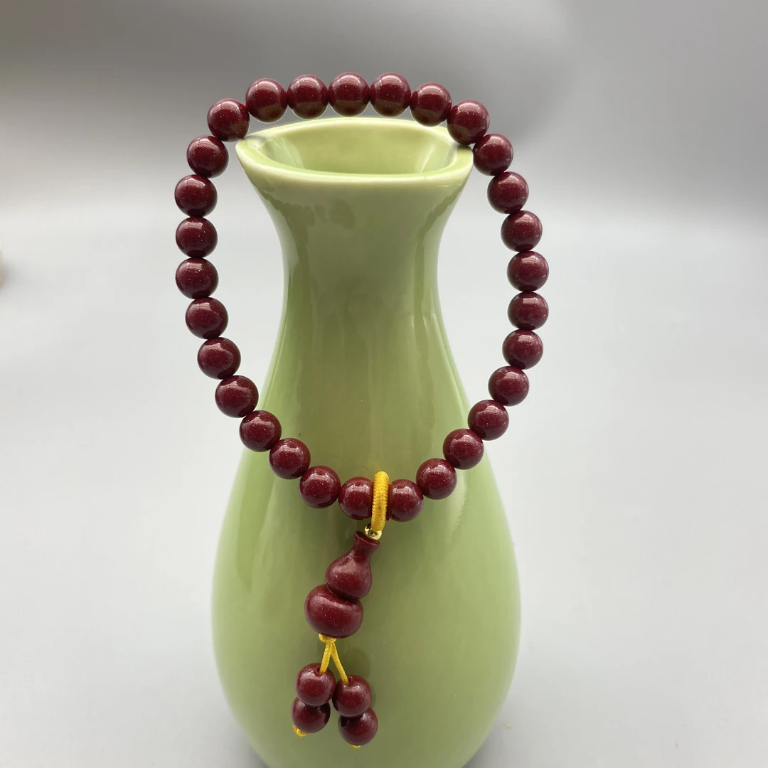 含辰砂工艺品JS183-紫金砂雕刻小葫芦提溜单圈手串6mm