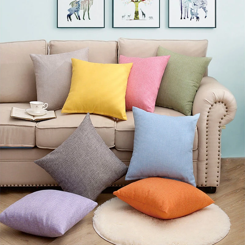 亚麻沙发抱枕四季抱枕靠垫家用简约色方形靠垫可拆卸靠垫腰枕