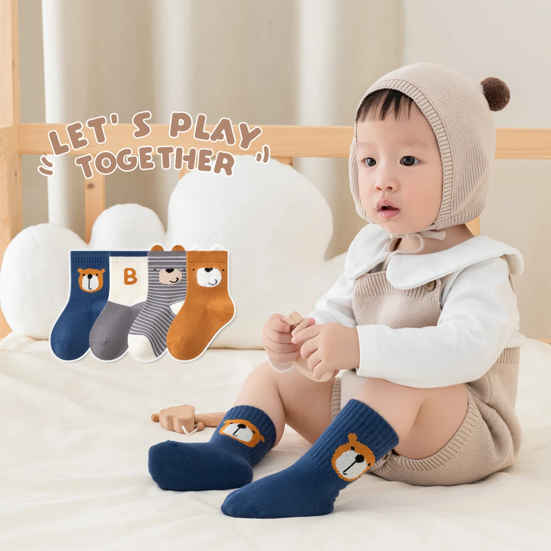 春秋儿童袜子A类无骨宝宝棉袜秋冬0-8岁卡通新生婴儿男女童中筒袜