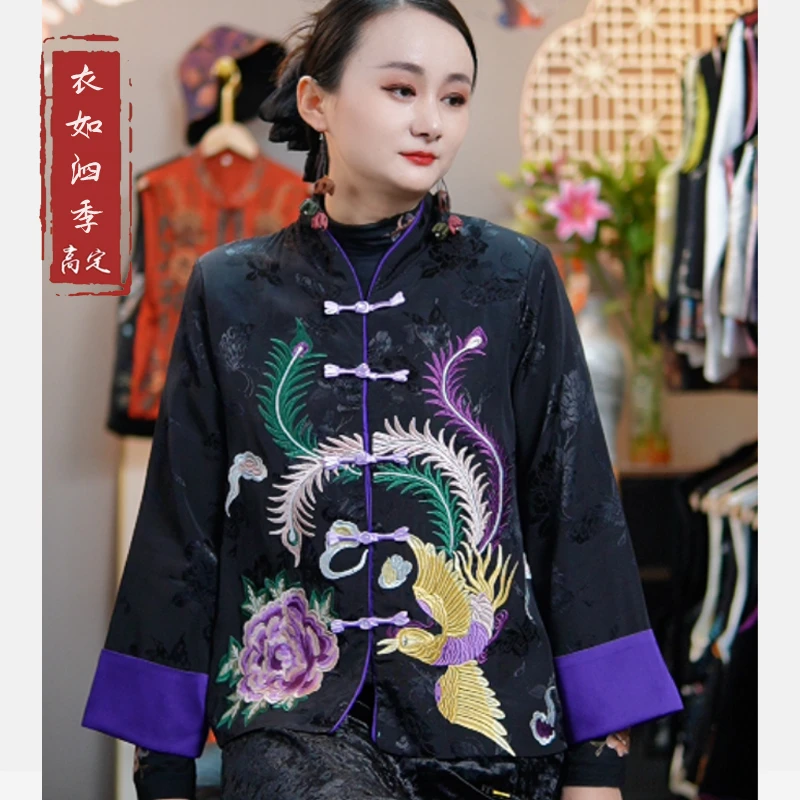 【凤牡丹】1166新中式中国风秋冬撞色气质宽松刺绣外套