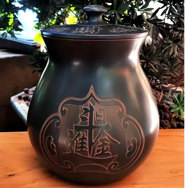 坭兴陶福袋茶叶罐储茶密封罐招财进宝储存罐养钦州广西钦州坭兴陶