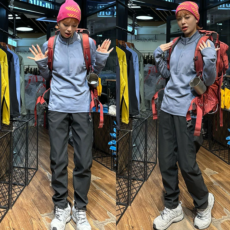 【大嘴衣说】秋冬情侣款蓄热暖绒内里男户外半拉链运动抓绒衫D2755