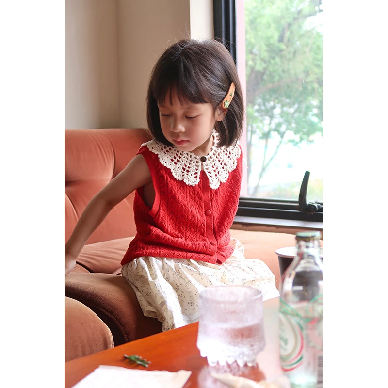 AnyinGir【雨季】中小女童夏季镂空透气针织衫女宝宝纯棉凉爽背心