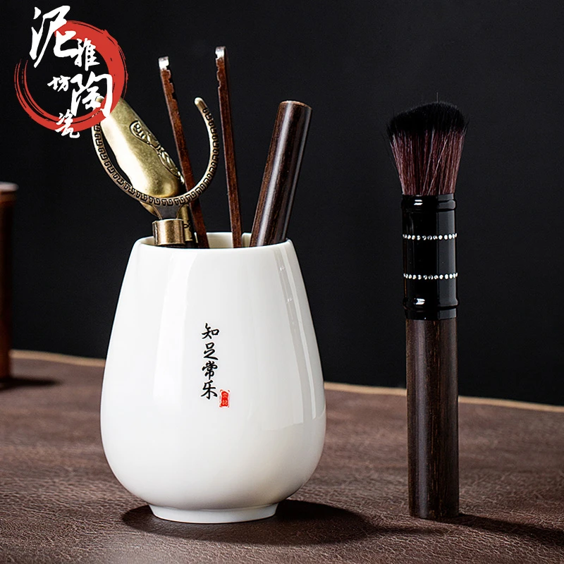 【泥雅坊】高档茶道六君子防滑黑檀加强泡茶工具鎏金茶道家用组合套