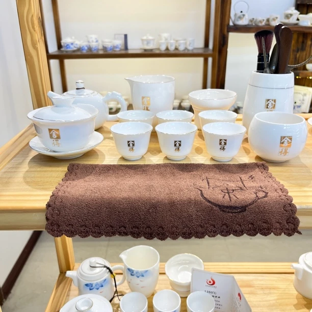 泥雅坊白瓷金标舍得18头白瓷茶具套装高档手工描金一整套家用茶具