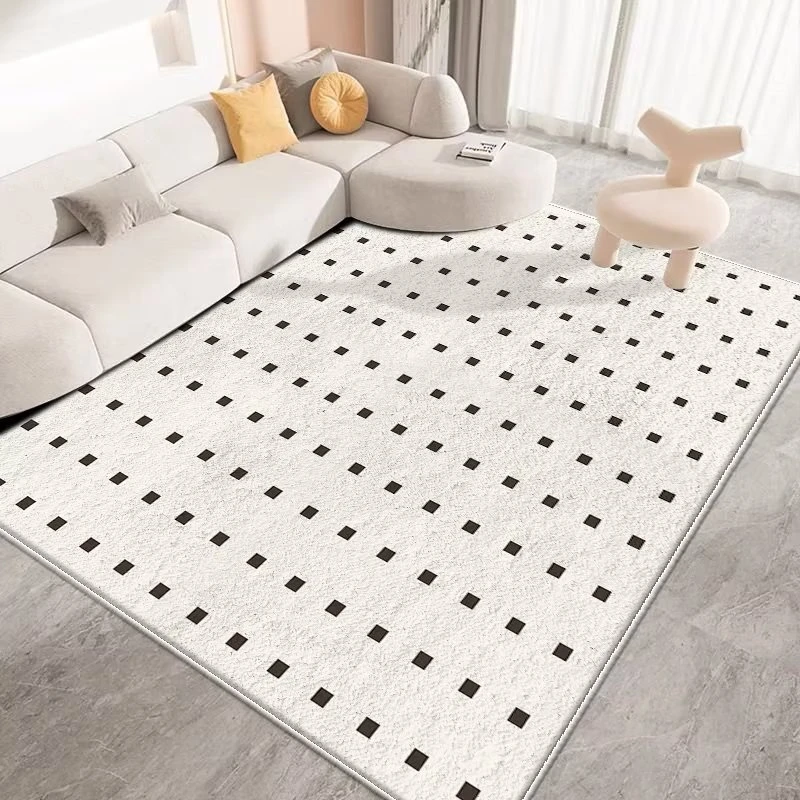 特纬妮尔法式风地毯客厅棋盘格卧室免洗家用床边毯仿羊绒客厅轻奢