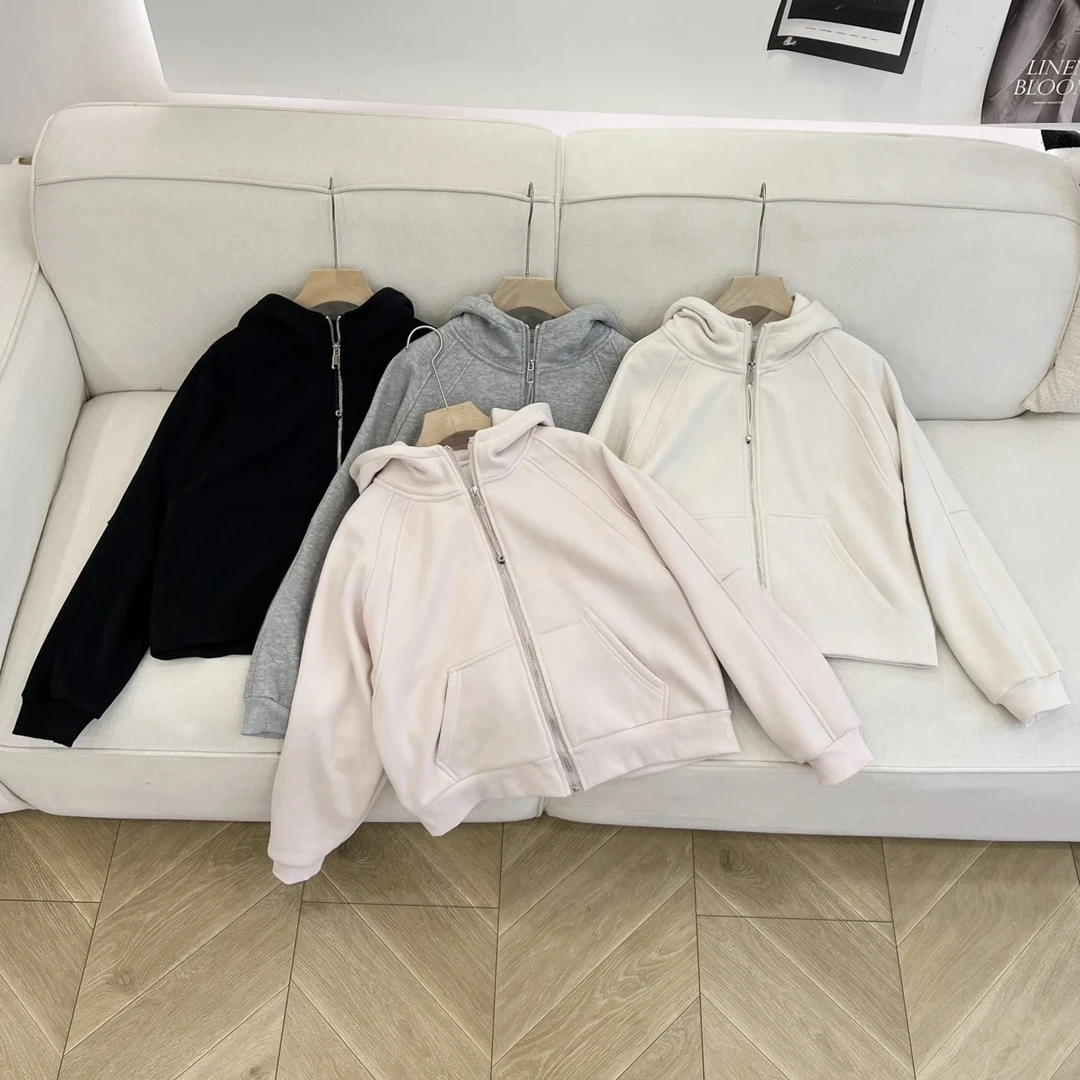 3质感太棒了！定制款！短款加绒加厚修身显高连帽卫衣外套 8052