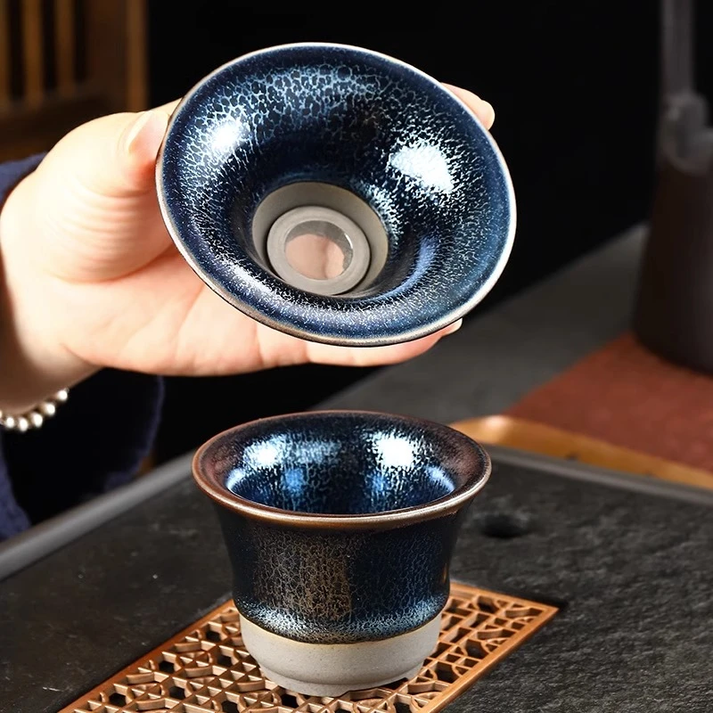 高档铁胎麒麟建盏茶漏泡茶叶过滤茶隔陶瓷茶滤器滤茶网茶水分离器