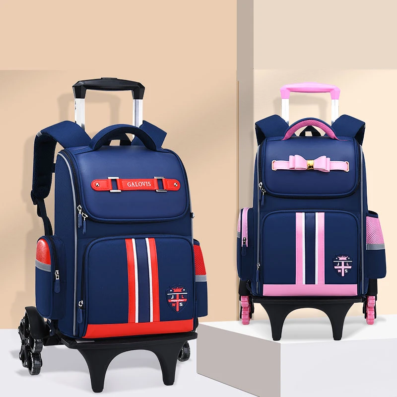 新款防水儿童拉杆书包男潮流女三到六年级爬楼梯六轮拖拉带轮背包