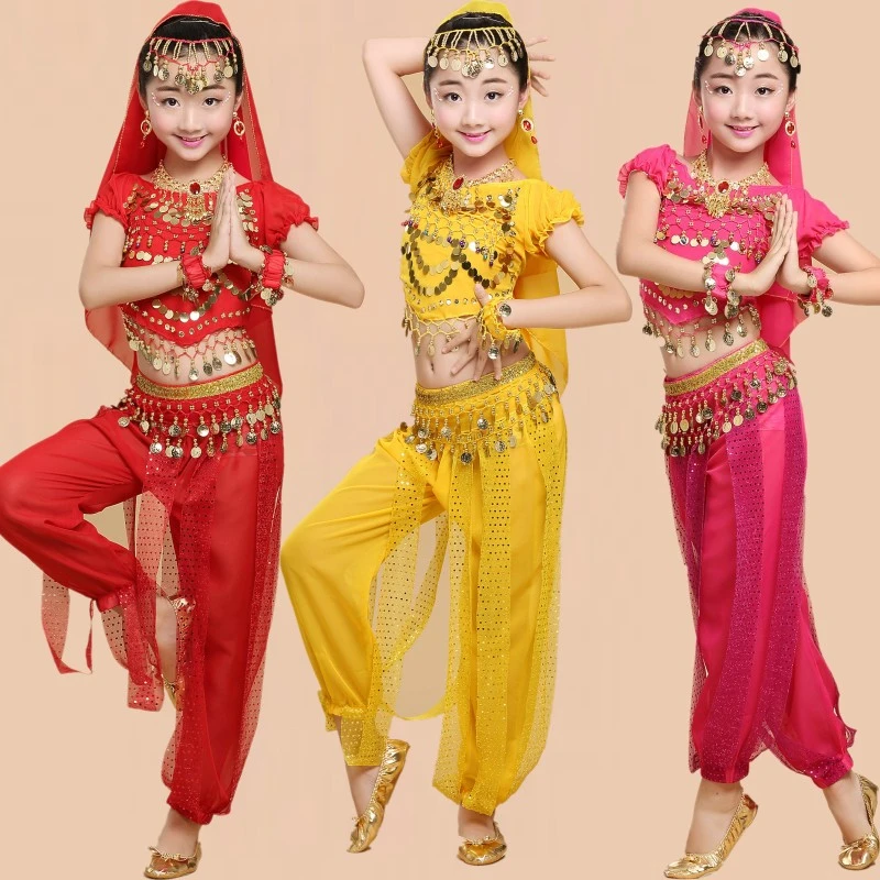 儿童印度舞新疆舞蹈服装天竺少女舞蹈服印度衣服肚皮舞演出服套装