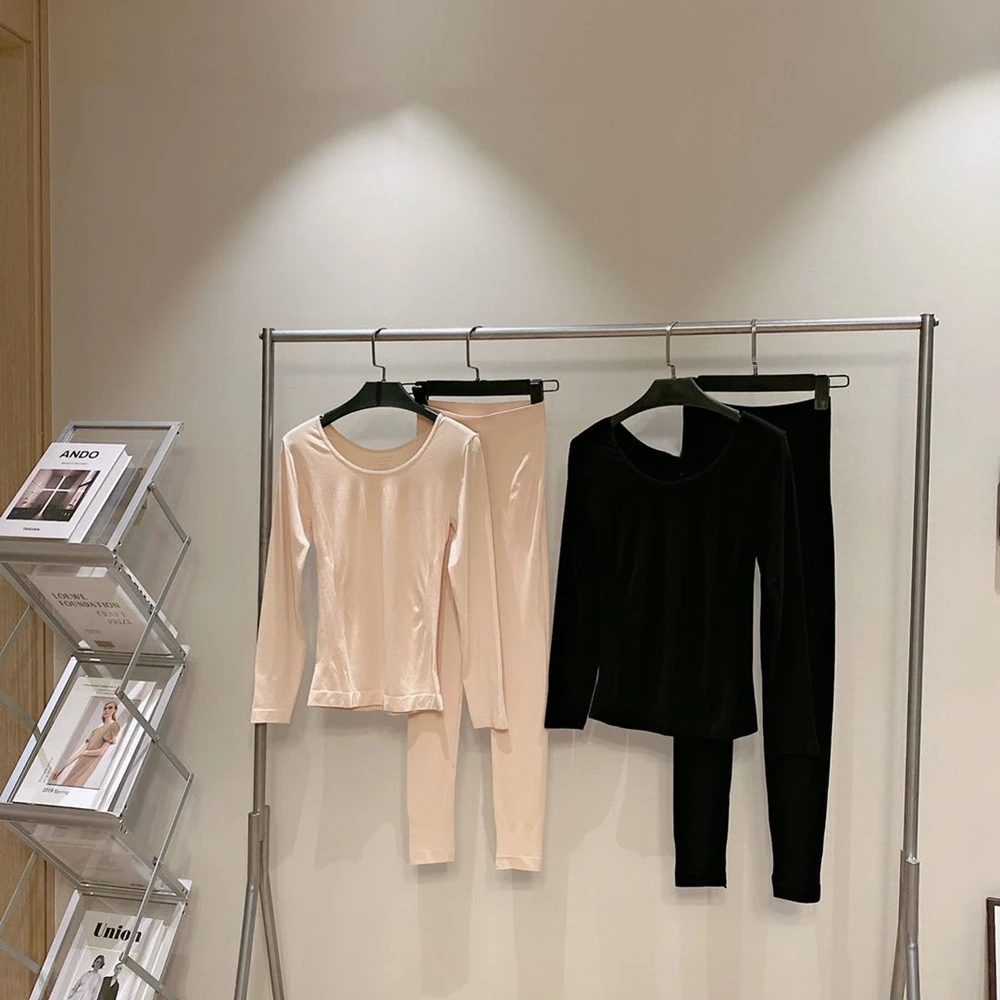 秋冬新款保暖内衣日本超薄面膜发热套装女37度恒温速热秋衣秋裤女