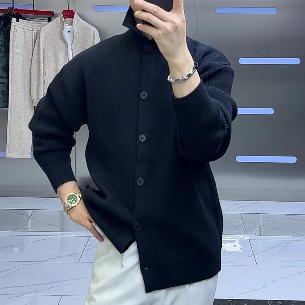 男士秋冬季新款纯色简约潮流百搭长袖休闲针织开衫