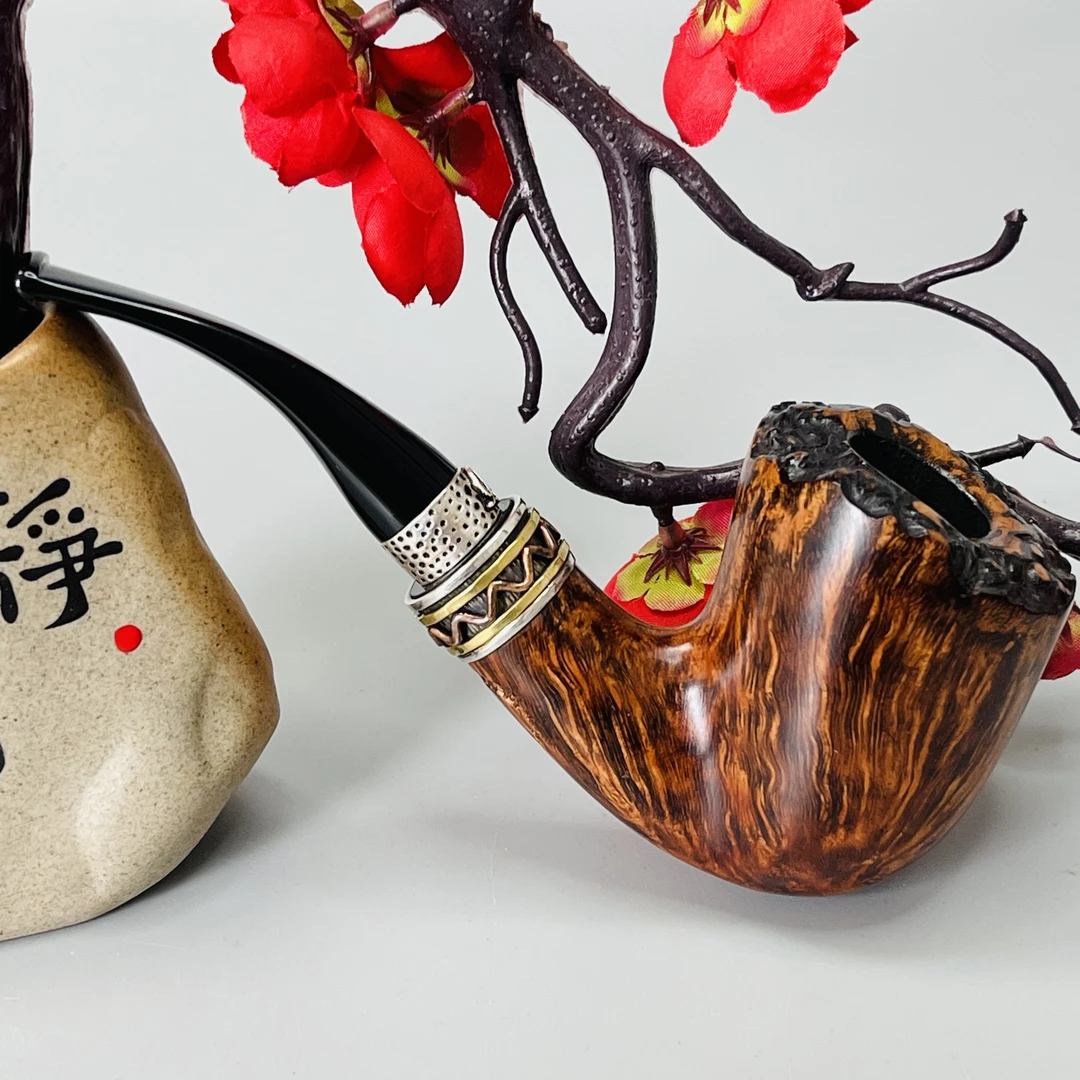 8889丹麦诺丁大师静待花开纯银装饰圈石楠木3毫米烟具