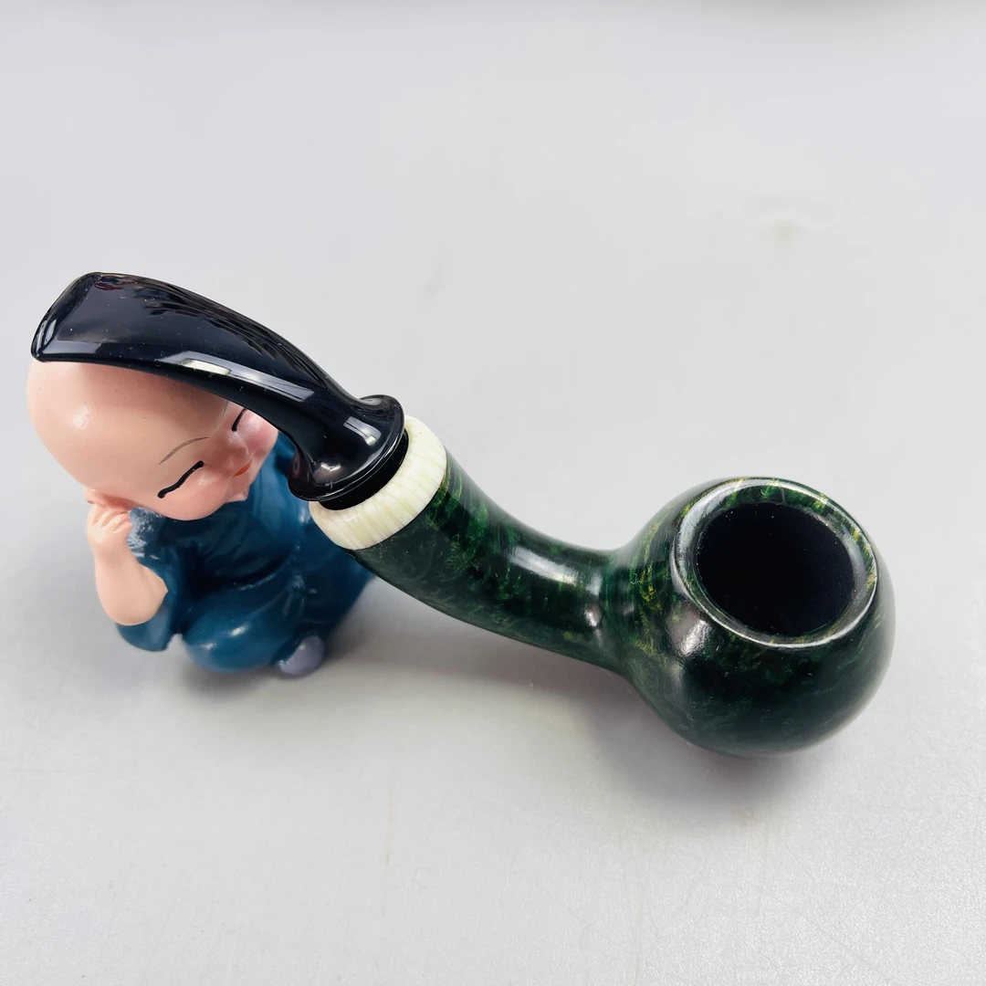 8360光面绿色小苹果叼斗空腔烟具(口径17深26长110)