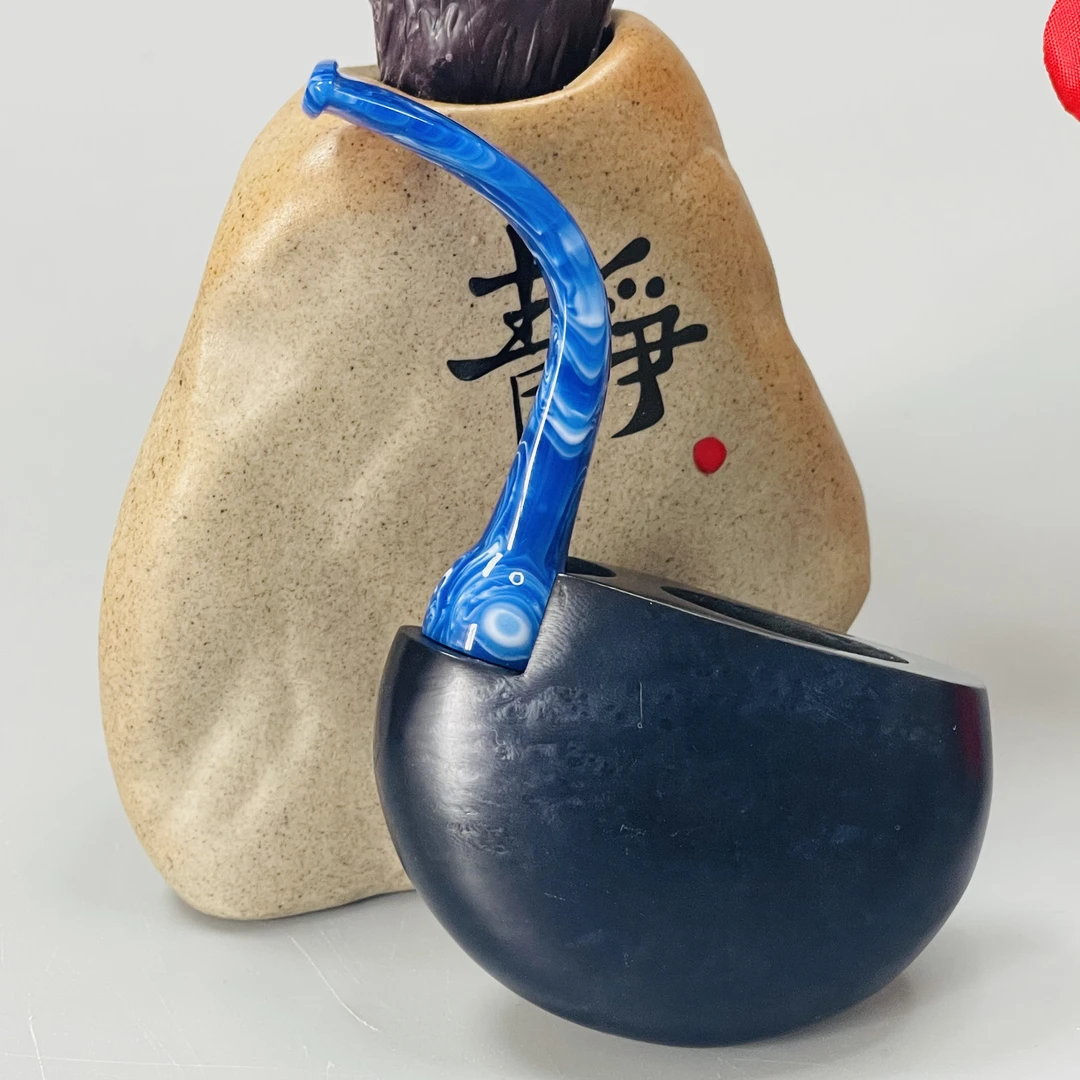 8147光面口袋斗蓝色彩胶烟嘴3毫米烟具(口径16深33长110)