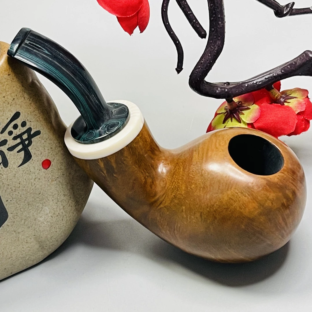 8357光面黄金对比染色河豚型坎伯兰嘴空腔大气室烟具(口径19深36