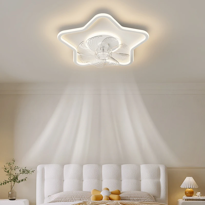 卧室吸顶电风扇灯2023年新款超薄一体云朵儿童房360度摇头风扇灯