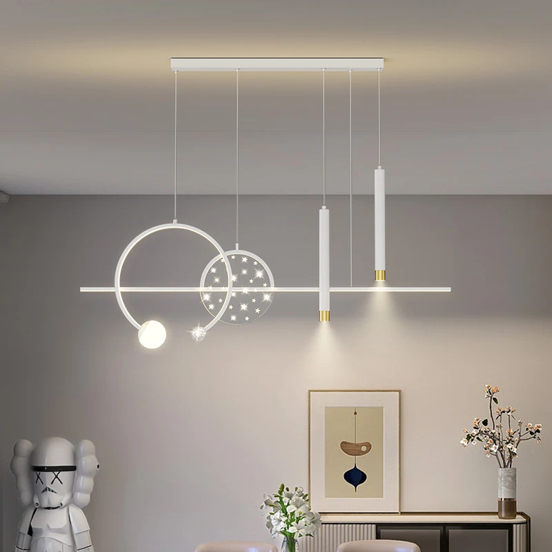 餐吊灯现代简约奶油北欧创意带射灯LED餐桌饭厅灯具长条个性吧台