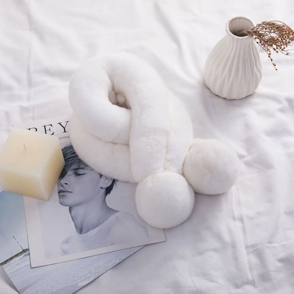 新款围巾獭兔毛二管大球男女通用时尚围脖真皮真毛冬季加厚百搭版