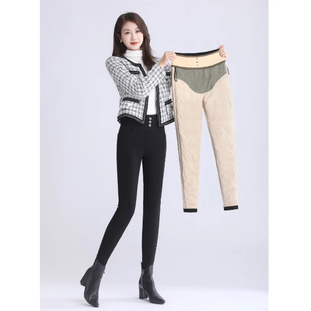 冬季加厚保暖黑金乳胶鹅绒修身显瘦高腰百搭小黑裤