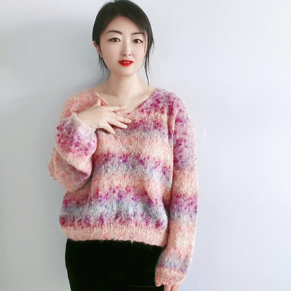 彩虹豆豆彩点马海毛亲肤柔软细腻毛线手工毛衣编织材料包