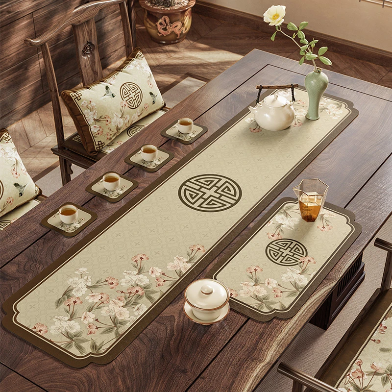 国风茶席茶室喝茶吸水茶具用桌垫红木茶台沥水垫中式桌旗田园花舍